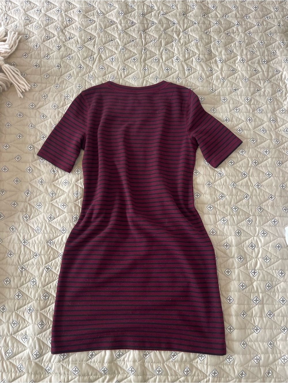 Lou & Grey Crewneck Short-Sleeve Sweater Dress in Burgundy Stripe - Picture 2 of 6